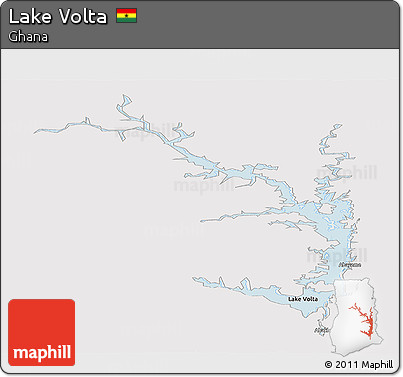 Silver Style Panoramic Map of Lake Volta, single color outside