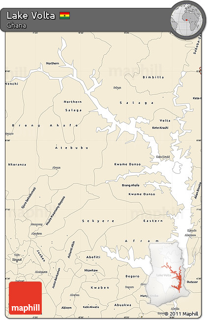 Classic Style Simple Map of Lake Volta