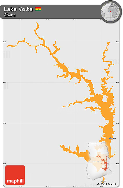 Political Simple Map of Lake Volta, single color outside