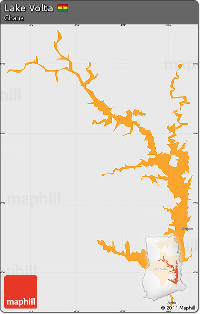 Political Simple Map of Lake Volta, single color outside