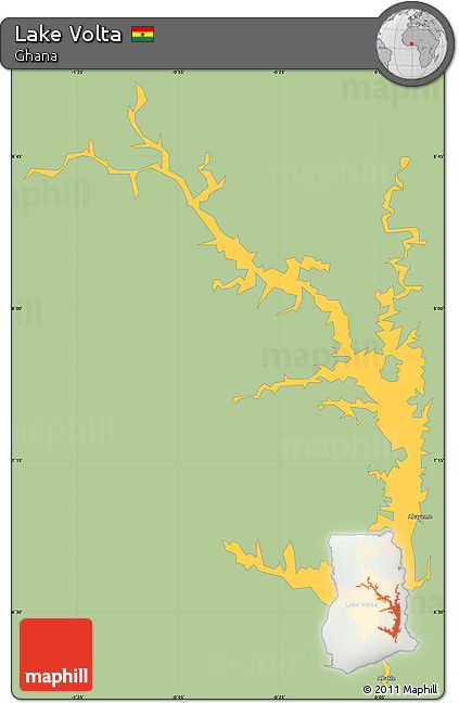 Savanna Style Simple Map of Lake Volta, single color outside