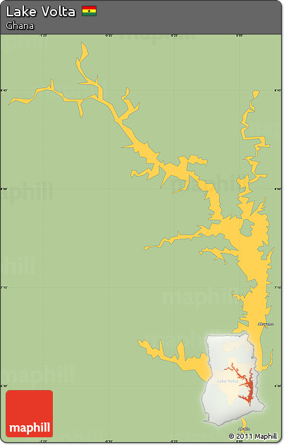 Savanna Style Simple Map of Lake Volta, single color outside