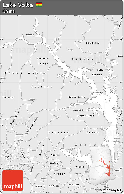 Silver Style Simple Map of Lake Volta