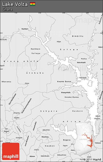 Silver Style Simple Map of Lake Volta