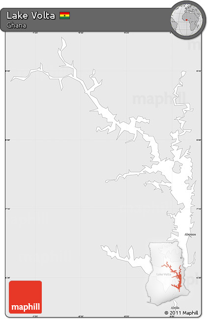 Silver Style Simple Map of Lake Volta, single color outside