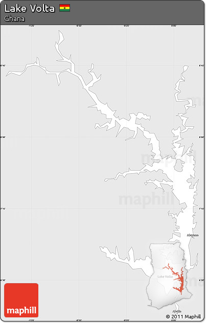 Silver Style Simple Map of Lake Volta, single color outside