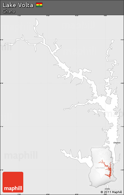 Silver Style Simple Map of Lake Volta, single color outside