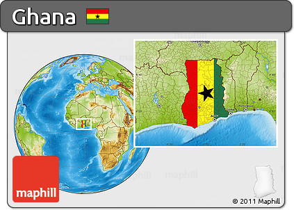 Flag Location Map of Ghana, physical outside