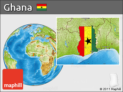 Flag Location Map of Ghana, physical outside