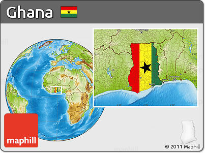 Flag Location Map of Ghana, physical outside