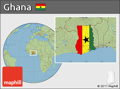 Flag Location Map of Ghana, savanna style outside