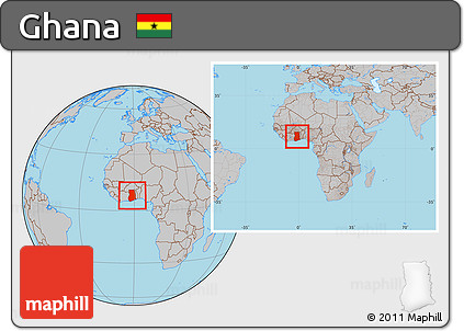 Gray Location Map of Ghana, within the entire continent
