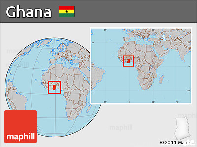 Gray Location Map of Ghana, within the entire continent