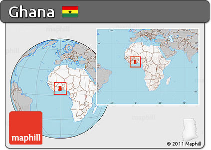 Gray Location Map of Ghana, highlighted continent, within the entire continent