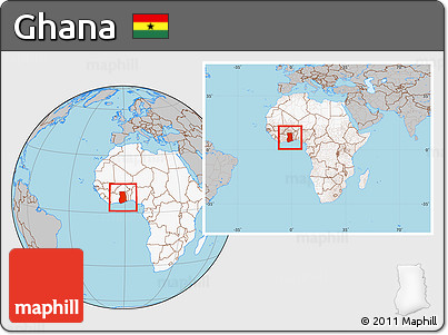 Gray Location Map of Ghana, highlighted continent, within the entire continent