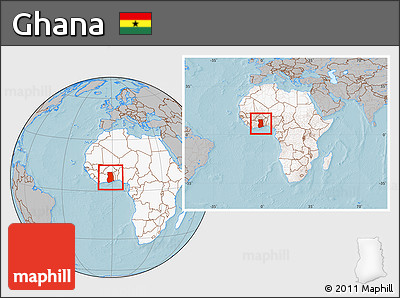 Gray Location Map of Ghana, highlighted continent, within the entire continent, hill shading