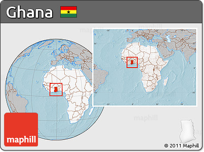 Gray Location Map of Ghana, highlighted continent, within the entire continent, hill shading
