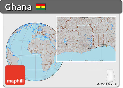 Gray Location Map of Ghana, hill shading inside