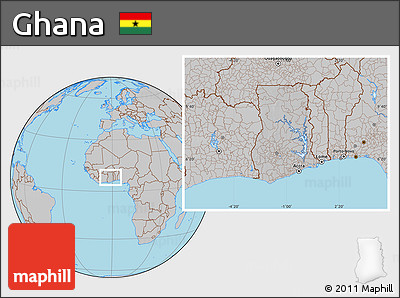Gray Location Map of Ghana, hill shading inside