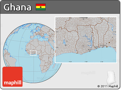 Gray Location Map of Ghana, hill shading inside