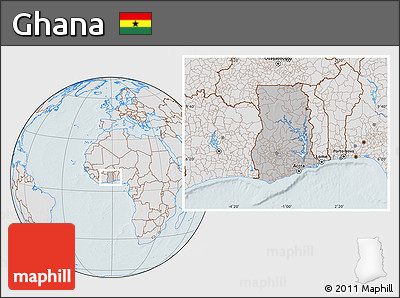Gray Location Map of Ghana, lighten, hill shading