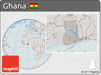 Gray Location Map of Ghana, lighten, hill shading