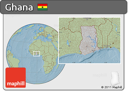 Gray Location Map of Ghana, savanna style outside, hill shading