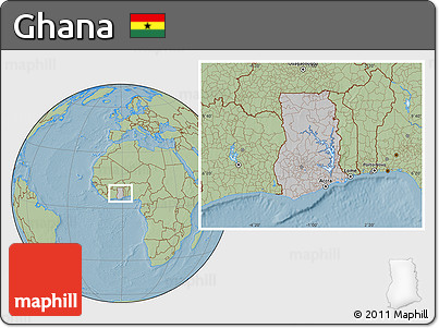 Gray Location Map of Ghana, savanna style outside, hill shading