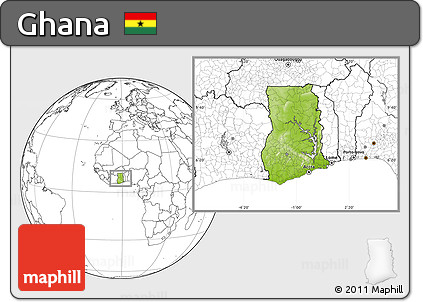 Physical Location Map of Ghana, blank outside