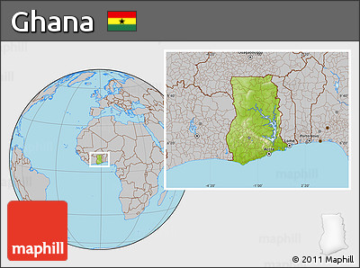 Physical Location Map of Ghana, gray outside