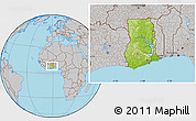 Physical Location Map of Ghana, gray outside