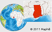 Physical Location Map of Ghana, highlighted continent