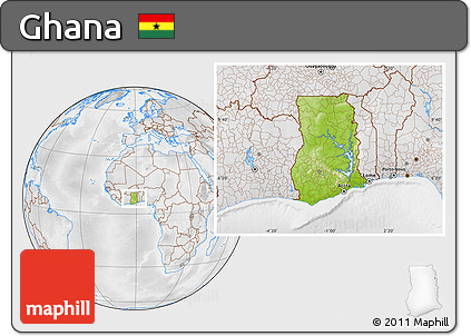 Physical Location Map of Ghana, lighten, desaturated