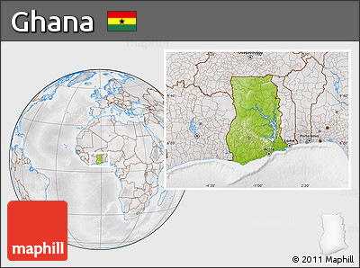 Physical Location Map of Ghana, lighten, desaturated
