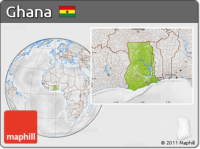 Physical Location Map of Ghana, lighten, desaturated