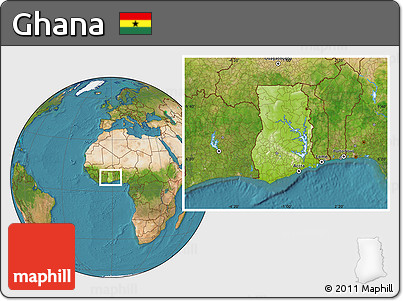 Physical Location Map of Ghana, satellite outside