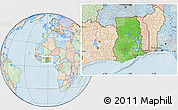 Political Location Map of Ghana, lighten, land only