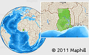 Political Location Map of Ghana, shaded relief outside