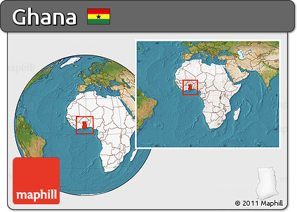 Satellite Location Map of Ghana, highlighted continent, within the entire continent