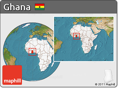 Satellite Location Map of Ghana, highlighted continent, within the entire continent