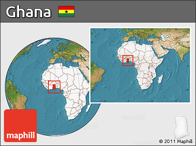 Satellite Location Map of Ghana, highlighted continent, within the entire continent