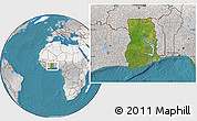 Satellite Location Map of Ghana, lighten, desaturated, land only