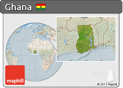 Satellite Location Map of Ghana, lighten