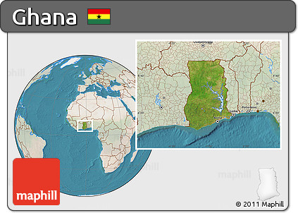Satellite Location Map of Ghana, lighten, land only