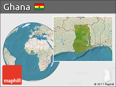 Satellite Location Map of Ghana, lighten, land only