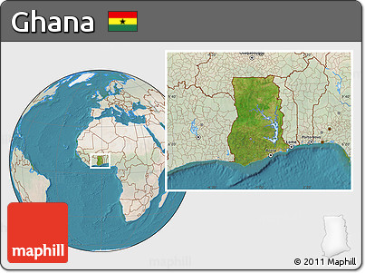 Satellite Location Map of Ghana, lighten, land only