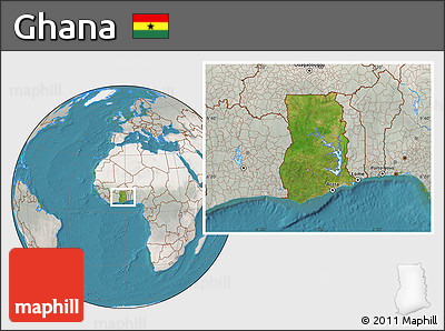 Satellite Location Map of Ghana, lighten, semi-desaturated, land only