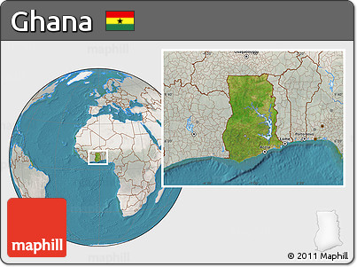 Satellite Location Map of Ghana, lighten, semi-desaturated, land only
