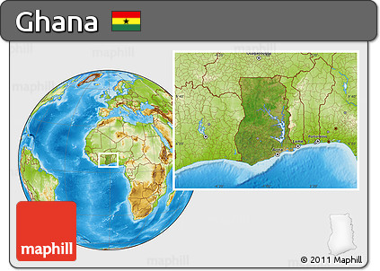 Satellite Location Map of Ghana, physical outside
