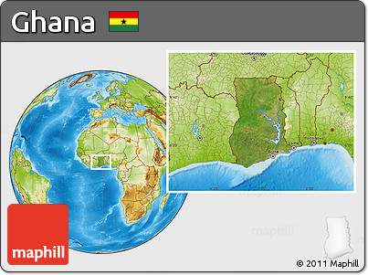 Satellite Location Map of Ghana, physical outside